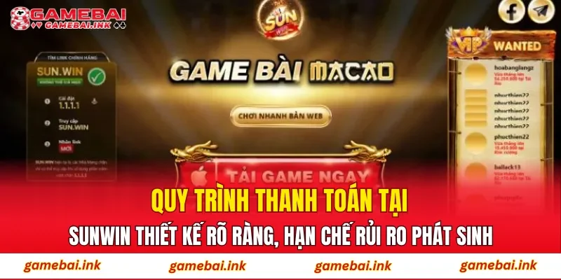 Quy trình thanh toán tại SUNWIN thiết kế rõ ràng, hạn chế rủi ro phát sinh